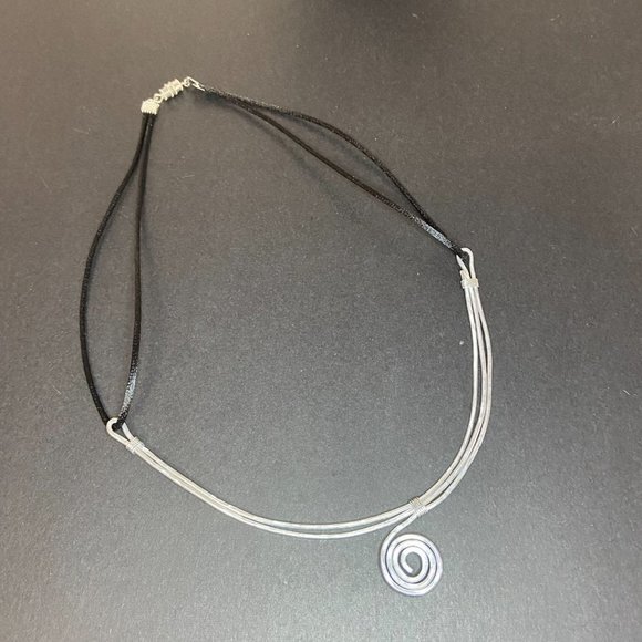 Hammered Stainless Steel Choker (bib) on Satin Cord - Picture 6 of 13